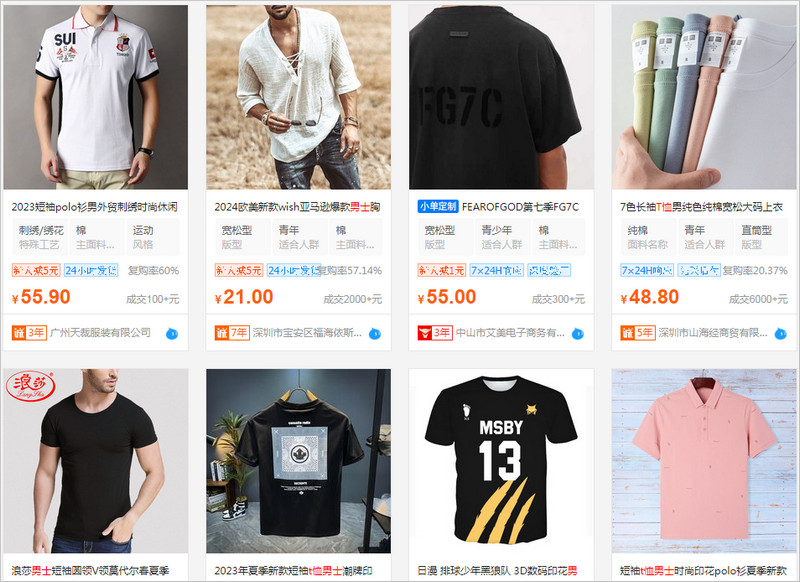 Link nhập áo thun nam Trung Quốc trên 1688, Taobao, Tmall