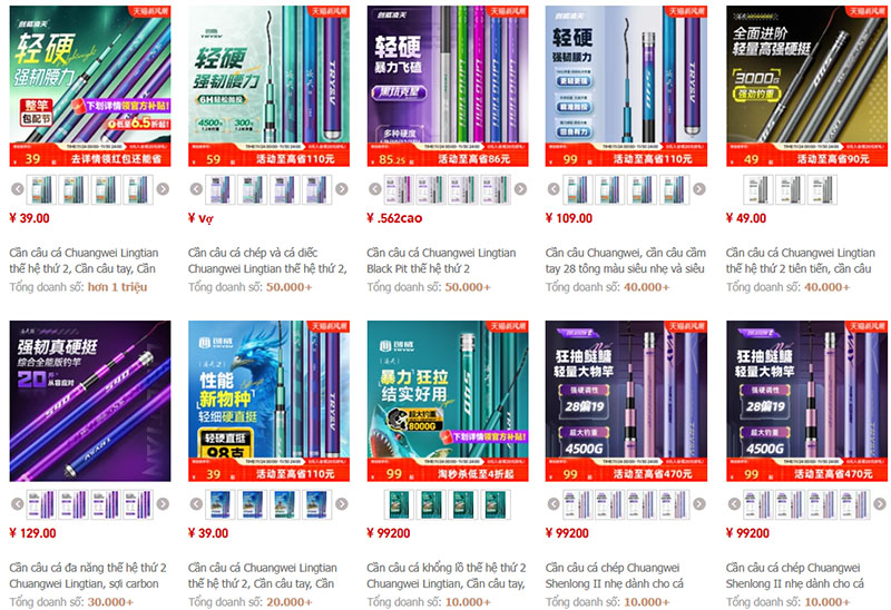 Link shop order cần câu cá nội địa Trung trên Taobao, Tmall