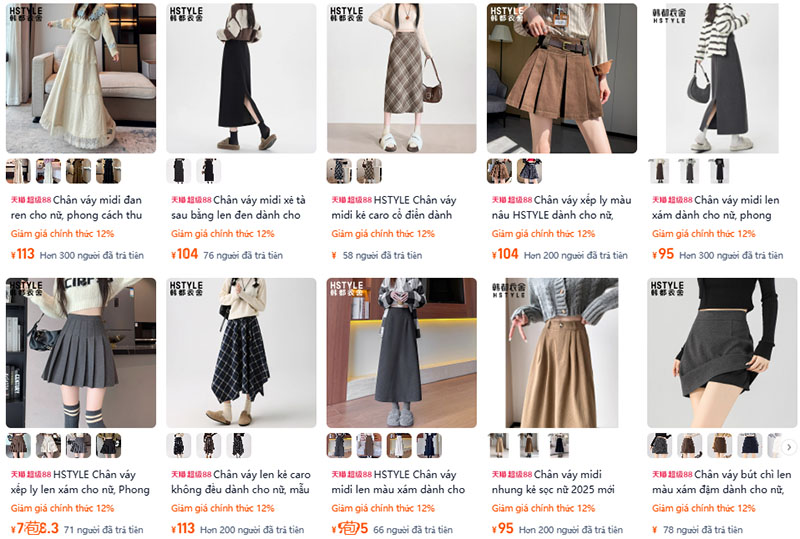 Link order chân váy giá rẻ Trung Quốc nội địa trên trang Tmall, Taobao