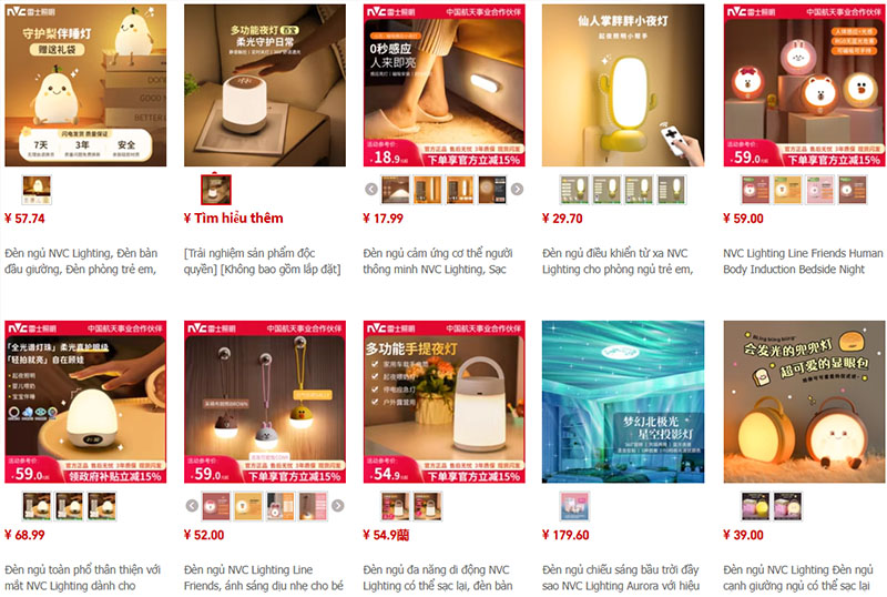 Link shop order đèn ngủ nội địa Trung Quốc trên Taobao, Tmall