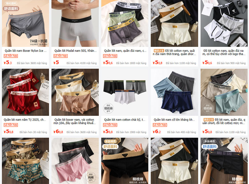 Link nhập đồ lót nam giá rẻ tại 1688