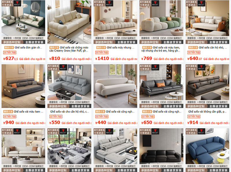 Link shop order ghees sofa nhập khẩu Trung Quốc trên 1688