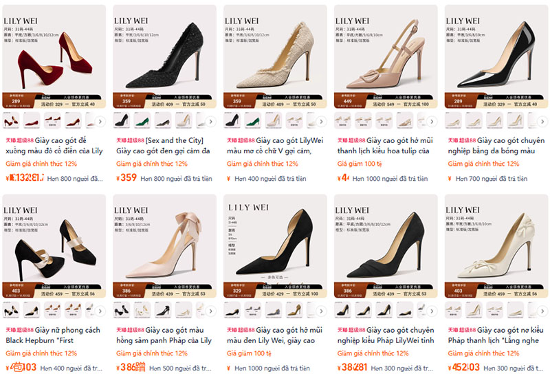 Mua/nhập giày cao gót Trung Quốc trên trang 1688, Tmall, Taobao