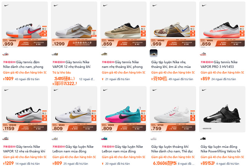 Link giày thể thao Trung Quốc trên Tmall, Taobao