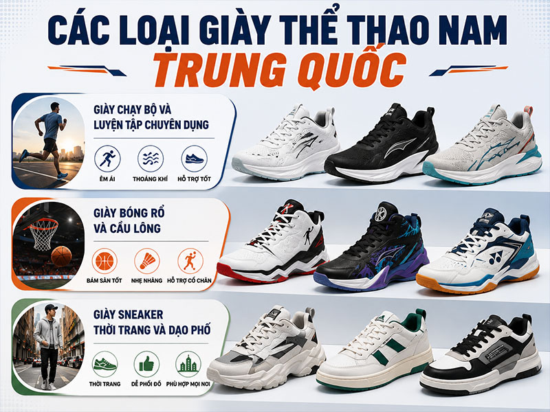 Các loại giày thể thao nam Trung Quốc