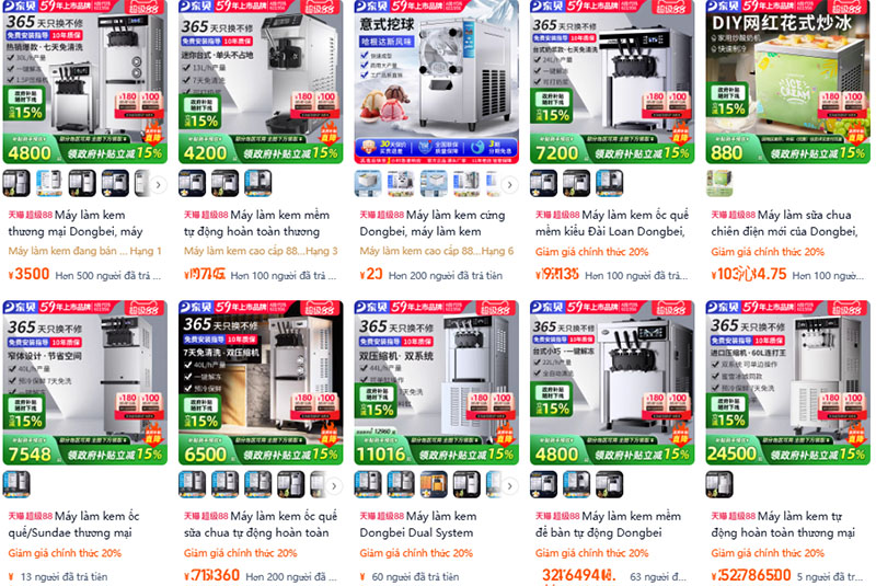 Link shop order máy làm kem Trung Quốc uy tín giá tốt trên Taobao, Tmall