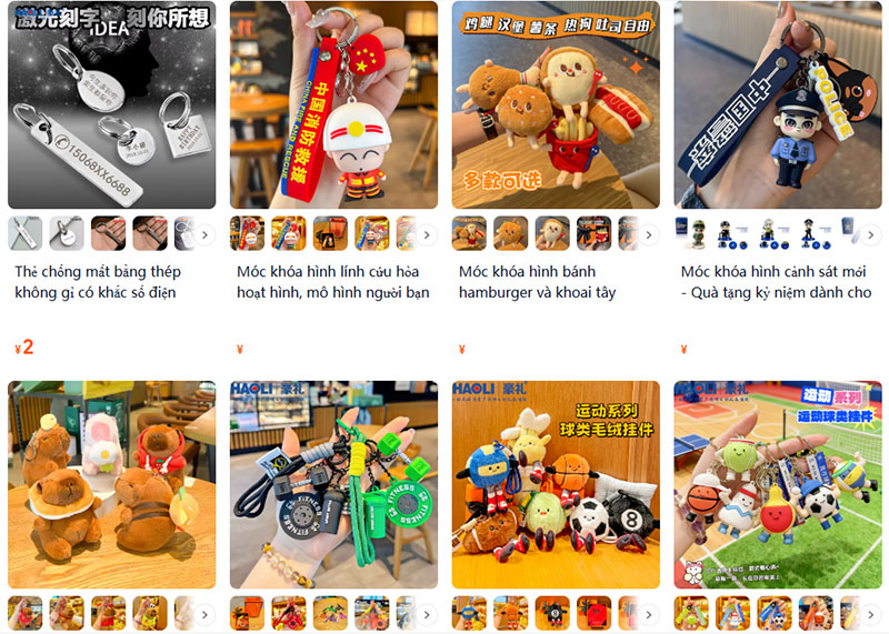 Nguồn móc chìa khóa nội địa Trung trên Taobao, Tmall có nhiều mẫu độc lạ