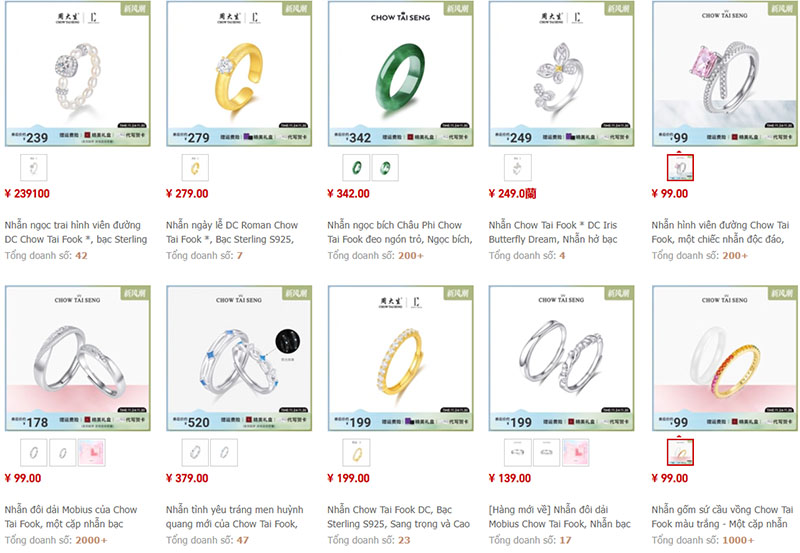 Link shop order nhẫn nội địa Trung trên Taobao, Tmall