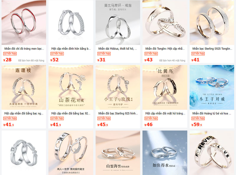 Link shop order nhẫn Trung Quốc trên 1688