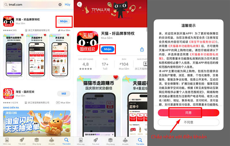 Tìm kiếm và cài đặt App mua hàng Tmall