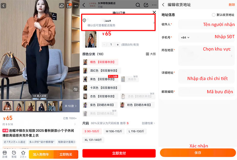 Sau khi click đặt hàng ngay, bạn hoàn tất thông tin nhận hàng