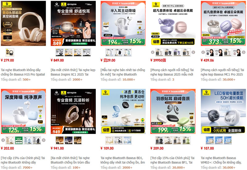 Link shop order tai nghe bluetooth nội địa Trung trên Taobao, Tmall