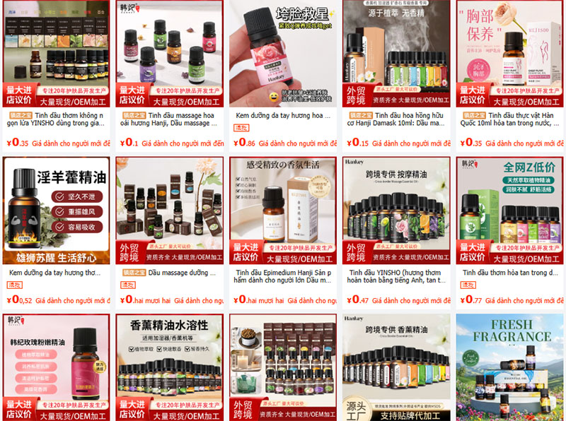 Link nhập tinh dầu giá rẻ Trung Quốc trên 1688