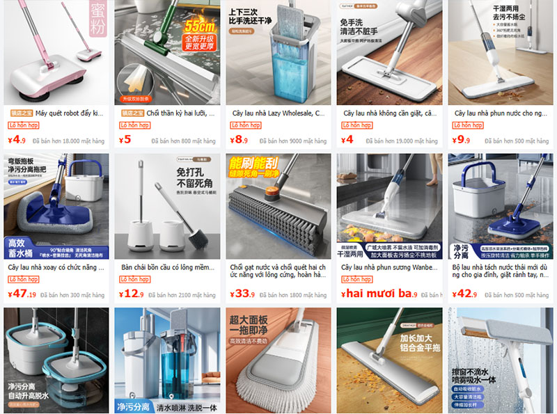 Link order dụng cụ vệ sinh Trung Quốc uy tín giá tốt trên 1688