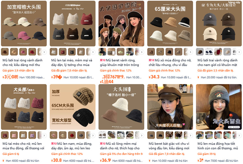 Link order nón giá rẻ Trung Quốc trên Taobao, Tmall