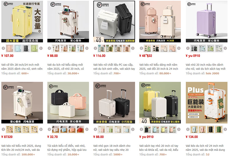 Link shop nhập vali nội địa Trung ở sàn Taobao, Tmall