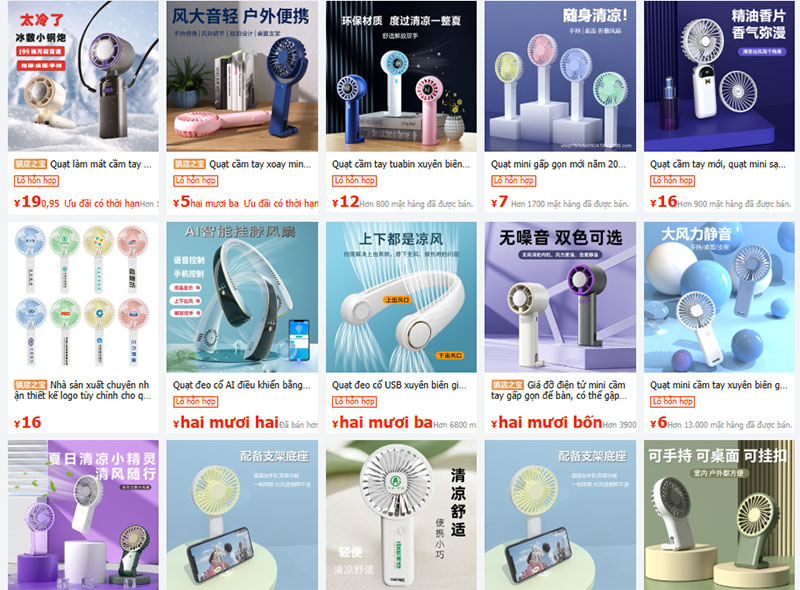 Link shop bán quạt mini nội địa Trung trên 1688