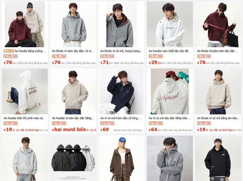 Link shop bán áo hoodie nam nội địa Trung trên 1688