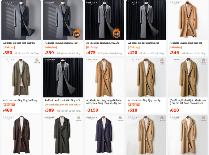 Link shop bán áo măng tô nam nội địa Trung trên 1688