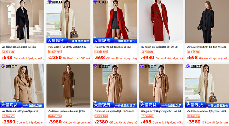Nguồn order áo măng tô nữ nội địa Trung trên 1688