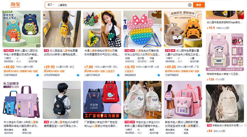 Nguồn balo trẻ em nội địa Trung bán trên Taobao và Tmall