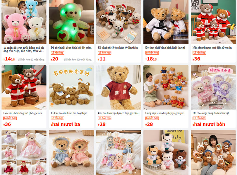 Link shop bán gấu bông nội địa Trung trên 1688