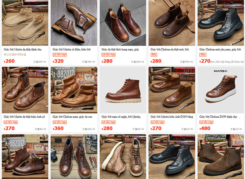 Link shop bán giày boot nam nội địa Trung trên 1688