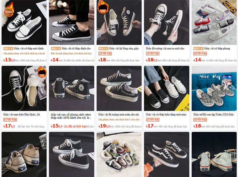Trên 1688, giày vải nữ nội địa Trung được bán với giá thành khá rẻ