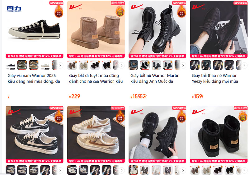 Nguồn giày Warrior trên trang thương mại điện tử nội địa Trung
