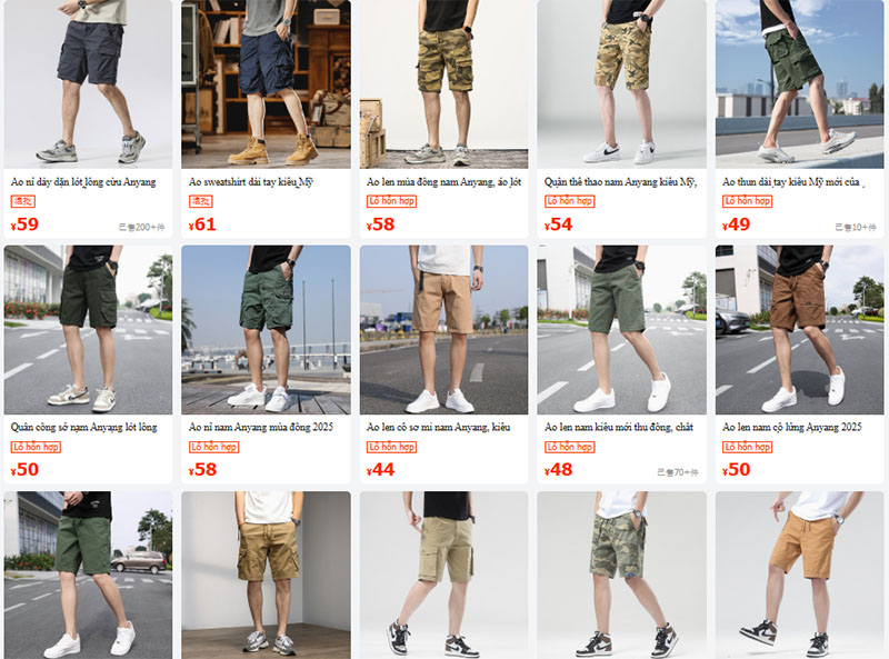 Trên 1688, quần short nam nội địa Trung có giá thành khá rẻ