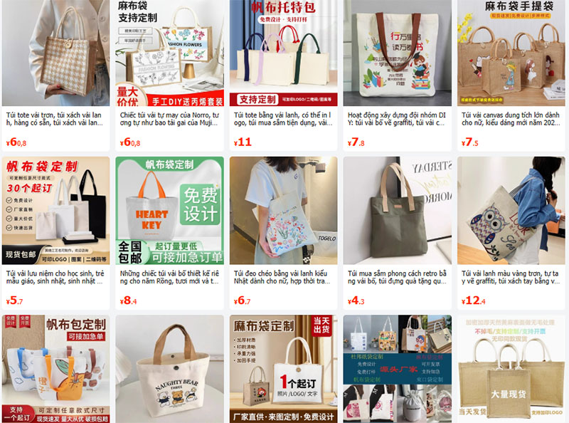 Nguồn order túi tote nội địa Trung trên 1688