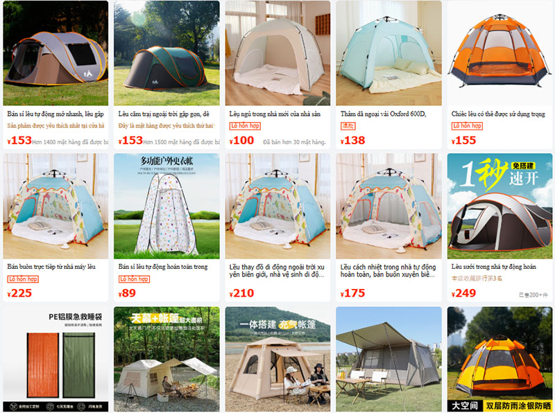 Lều cắm trại được bán phổ biến trên sàn thương mại điện tử Trung Quốc