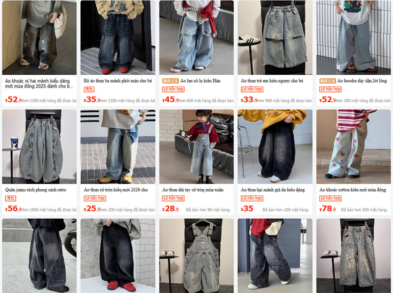 Nguồn quần jean nội địa Trung cho bé trai với đủ loại, giá rẻ trên 1688