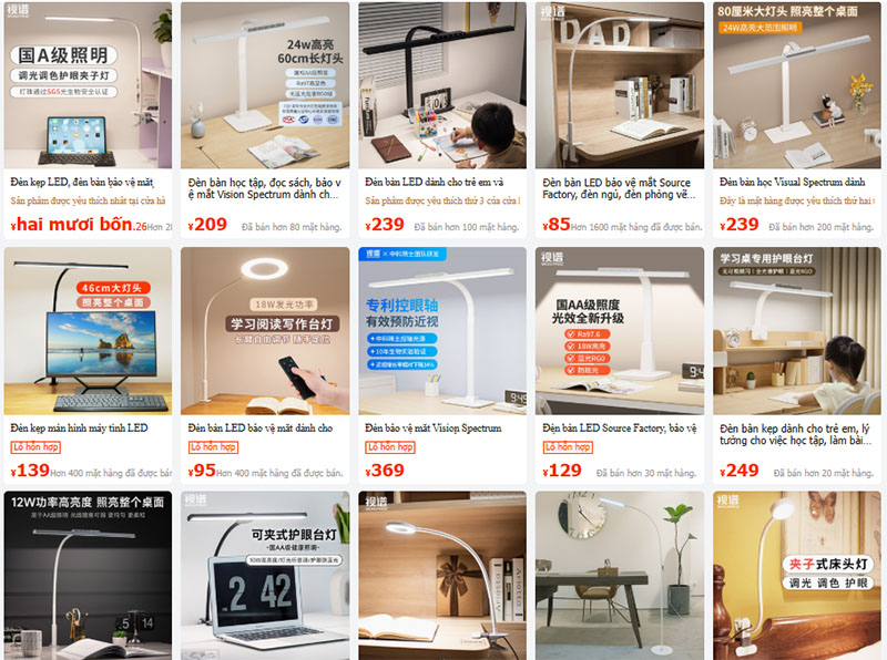 Link shop bán đèn bàn chống cận nội địa Trung trên 1688