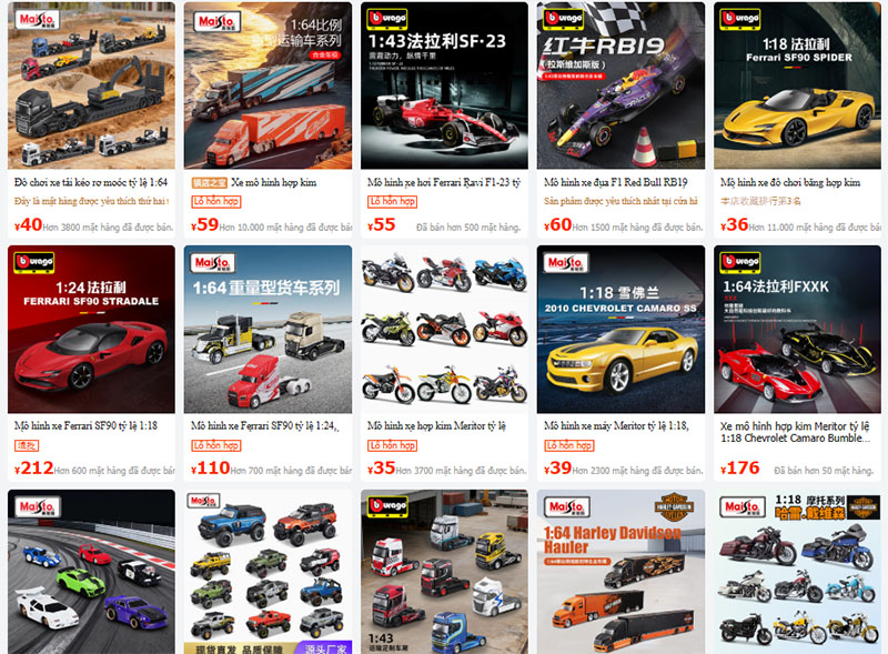 Đồ chơi mô hình nội địa Trung được bán trên Taobao, Tmall với chủng loại phong phú