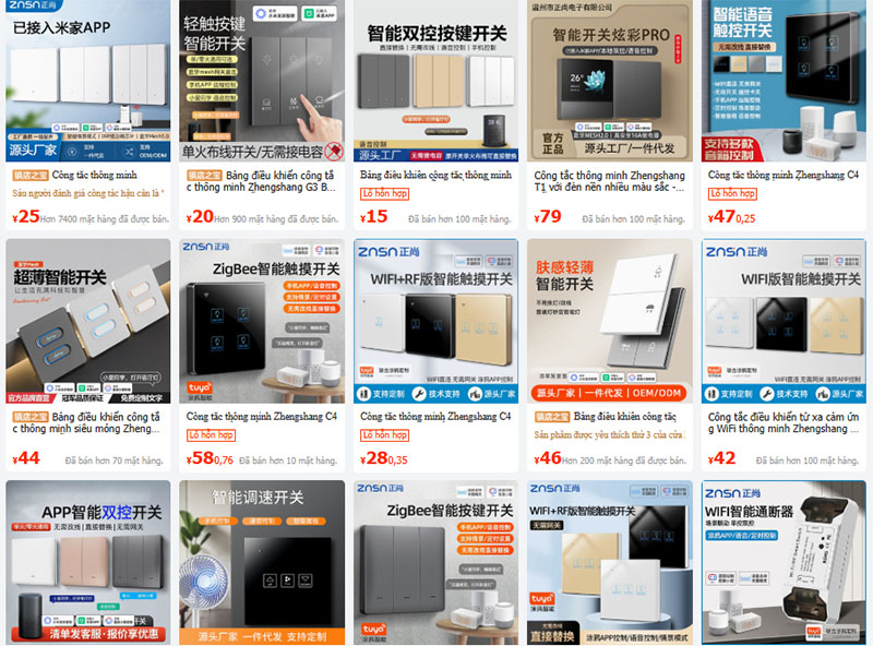 Link shop bán công tắc thông minh nội địa Trung trên 1688