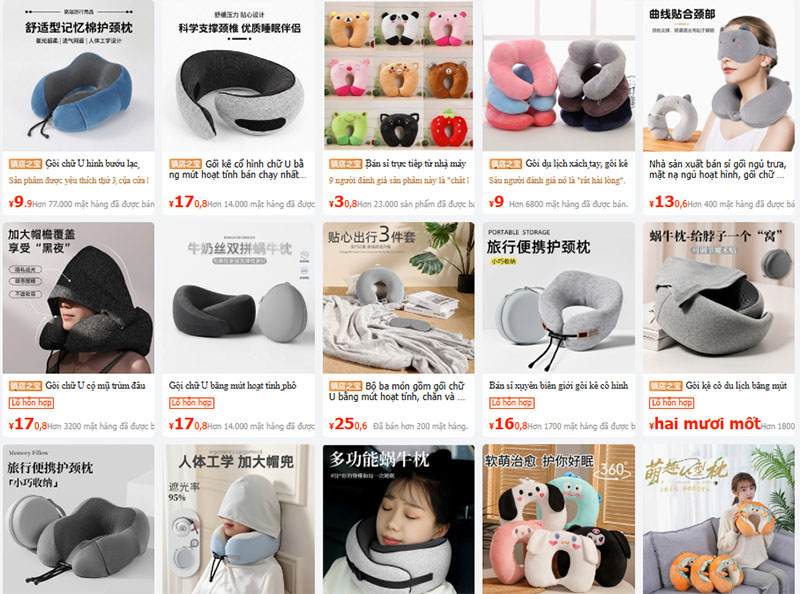Nguồn gối kê cổ Trung Quốc bán trên sàn thương mại điện tử vô cùng đa dạng