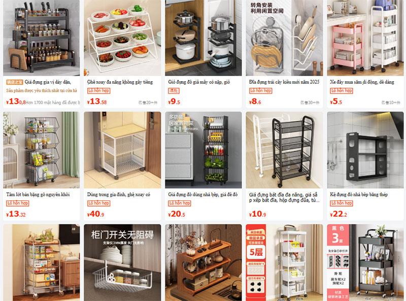 Kệ nhà bếp nhiều tầng nội địa Trung bán trên 1688