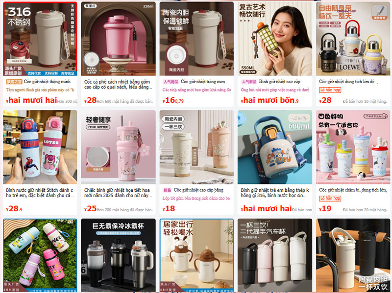 Link shop bán cốc giữ nhiệt nội địa Trung trên 1688