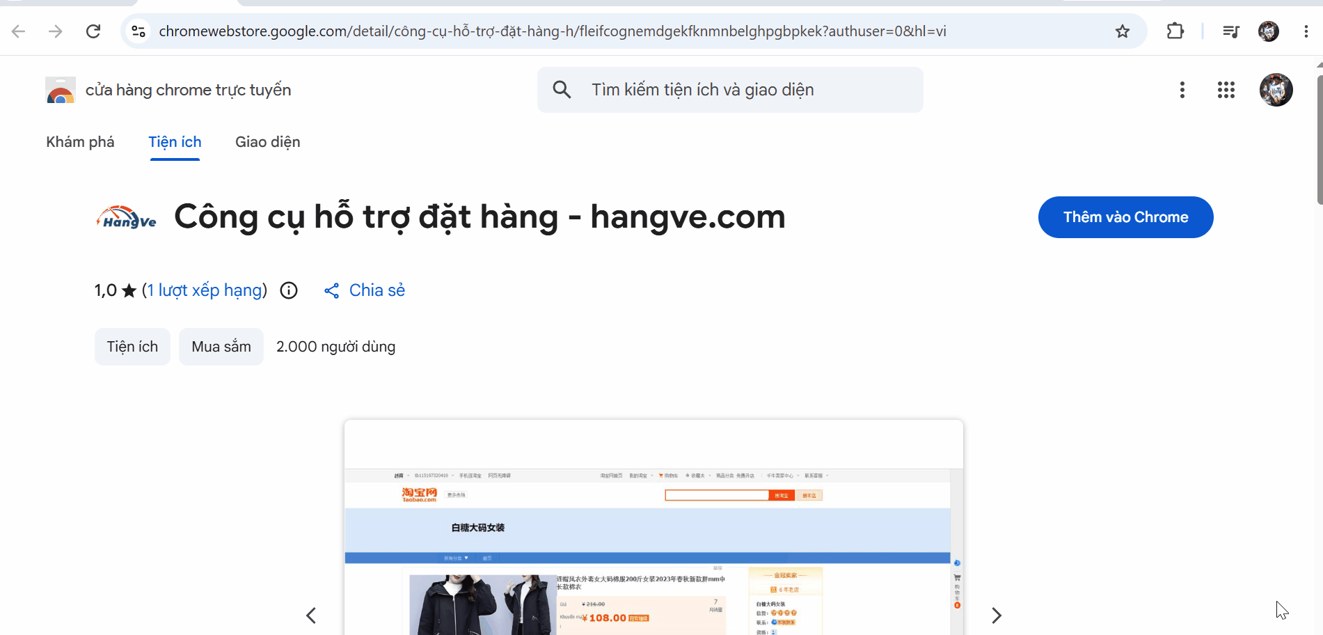 Chọn thêm vào Chrome để cài đặt công cụ cho trình duyệt