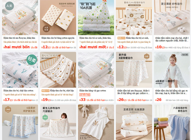 20+ shop bán khăn tắm cho bé nội địa Trung chất lượng