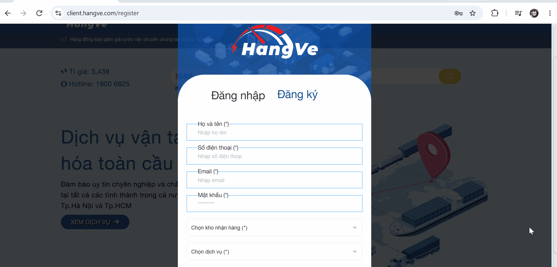 Bạn thực hiện điền thông tin đăng ký tài khoản rồi click đăng ký