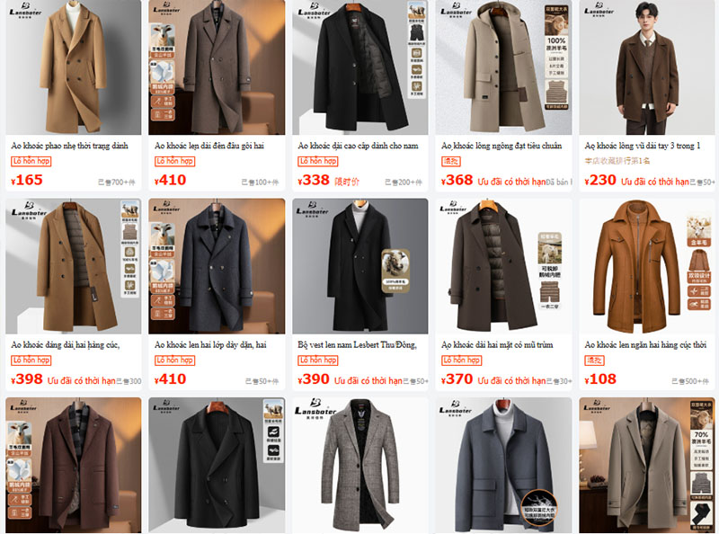 Link shop bán áo dạ nam nội địa Trung trên 1688