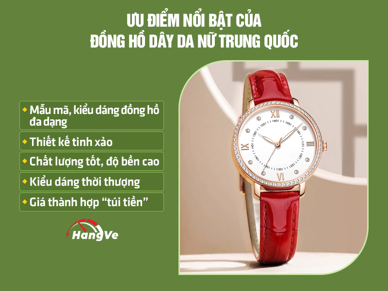 đồng hồ dây da nữ Trung Quốc