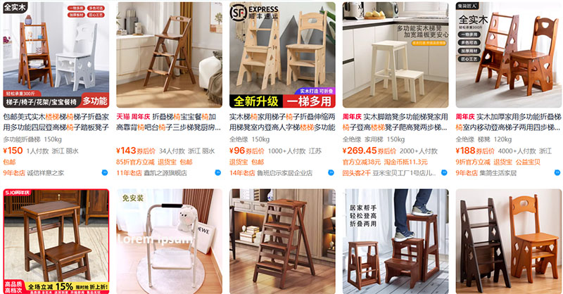 Nguồn nhập thang ghế Trung Quốc cực chất trên Taobao, Tmall