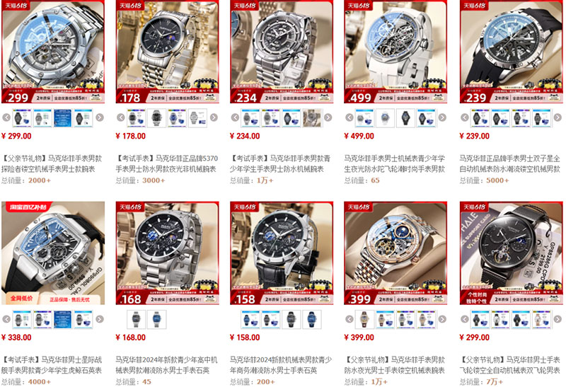 Link shop order đồng hồ nam trên Taobao, Tmall, 1688