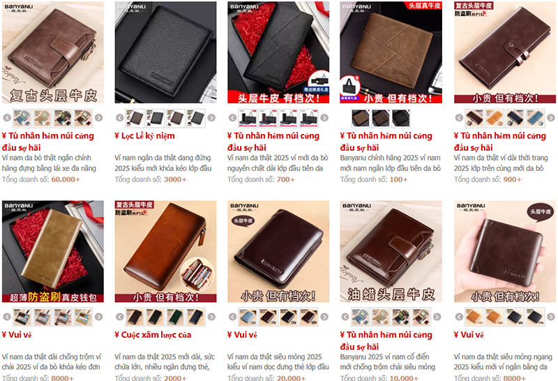 Link shop order ví nam trên Taobao, Tmall, 1688