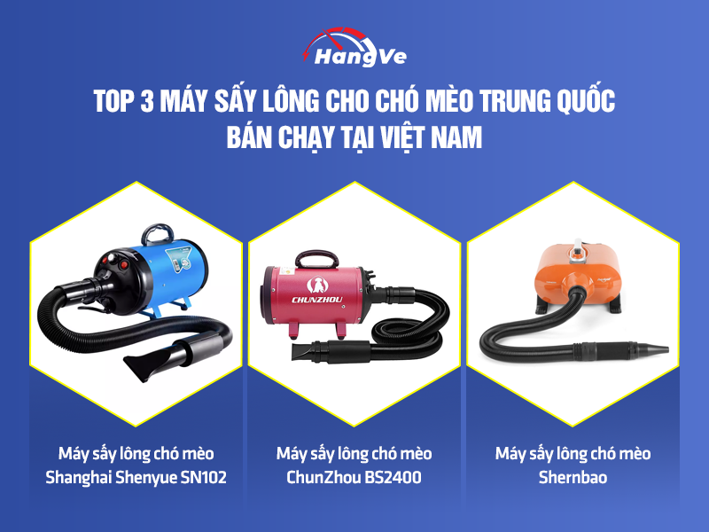 Top 3 máy sấy lông cho chó mèo Trung Quốc bán chạy tại Việt Nam